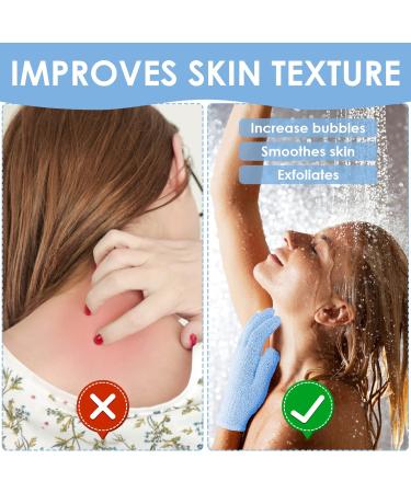 Sibba 2 Pair Exfoliating Bath Gloves - Natural Loofah Shower Wash Gloves for Body & Face Dead Skin Remover - Double Sided Microfiber for Adults & Kids (Pink & Blue - Buy Online on GoSupps.com