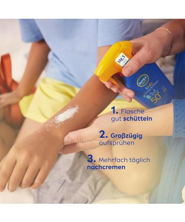 NIVEA Sun Kids Protection & Care 5in1 LSF 50+ Spray - Waterproof Sunscreen with Organic Almond Oil for Sensitive Skin (250 ml) - Buy Online on GoSupps.com
