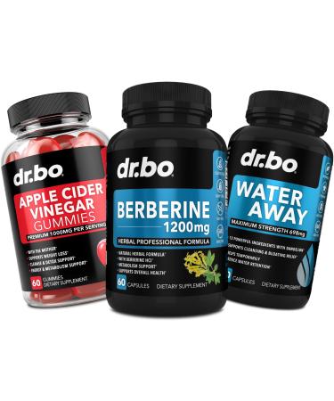 Berberine Supplement ACV Gummies & Water Away Pills - Berberine HCL Supplement Healthy Metabolic Support - ACV Apple Cider Vinegar Gummies Detox Cleansing Digestion - Water Pills Diuretics Retention