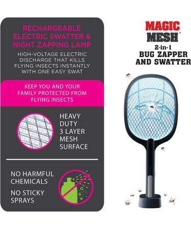 Magic Mesh 2-in-1 Bug Zapper & Swatter | Rechargeable Electric Swatter & Night Lamp | Kills Mosquitos, Flies, & Insects Indoor/Outdoor - Buy Online on GoSupps.com