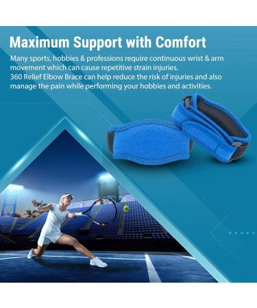 360 Relief Tennis & Golfer's Elbow Brace - Adjustable Strap for Men & Women | Pain Relief for Tendonitis & Arthritis | 1 Pair Dark Blue - Buy Online on GoSupps.com