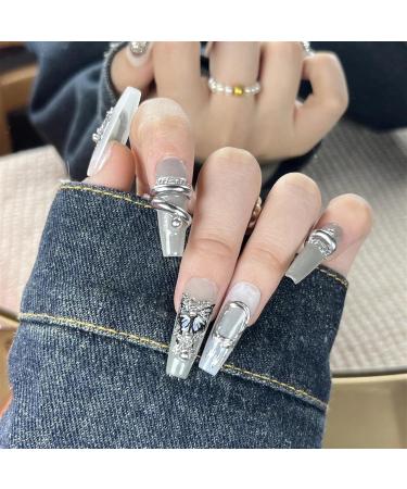 Nail Tips False Nails Tips Art Press on Nails Hand Made Fake Nails Painting Alloy Chain Decor Luxury Magic Mirror Power Design Punk Press On Nails(29200 L) - Buy Online on GoSupps.com