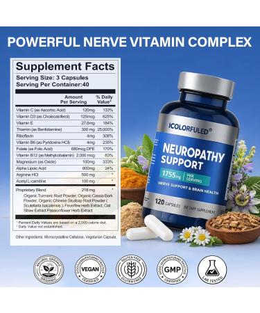 icolorfuled Neuropathy Supplements Nerve Savior for Neuropathy with 600 Mg Alpha Lipoic Acid & B Vitamins Fortify Nerves in Fingers Hands Neck Toes & Feet 120 Capsules | 40-Day Supply - Buy Online on GoSupps.com