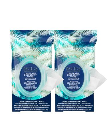 Pacifica Beauty Coconut Milk & Essential Oils Underarm Deodorant Wipes Helps Remove Odor Aluminum-Free Vegan & Cruelty-Free 30 Wipes (2-Pack) Coconut Milk & Oil - Pack of 2