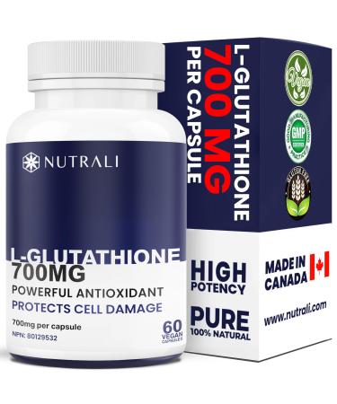 700mg HIGHEST POTENCY AVAILABLE L-Glutathione per capsule Powerful Antioxidant and Cell Tissue Repair Skin & Immune Health. Non-GMO Vegan Gluten Free. 60 Easy to Swallow Capsules. 60 count (Pack of 1)