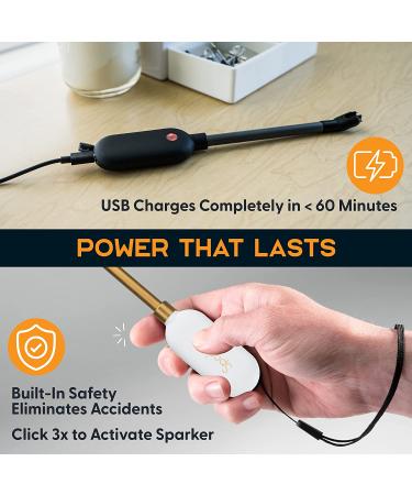 Power Practical Candle Lighter - USB Rechargeable Electric Lighter with Plasma Technology and Long Wand - Flameless Lighters for Candles, Camping, Cooking - Black - Buy Online on GoSupps.com