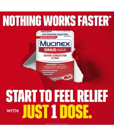 Mucinex Sinus-Max Max Strength Severe Congestion & Pain Liquid Gels 16ct - Fast Relief Formula - Buy Online on GoSupps.com