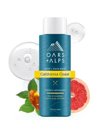 Oars + Alps Body Wash for Men Mens Body Wash with Vitamin E and Antioxidants Moisturizing Hydrating Paraben & Sulfate Free Cleanser California Coast 1pk 13.5 Fl Oz (1 Pack) California Coast