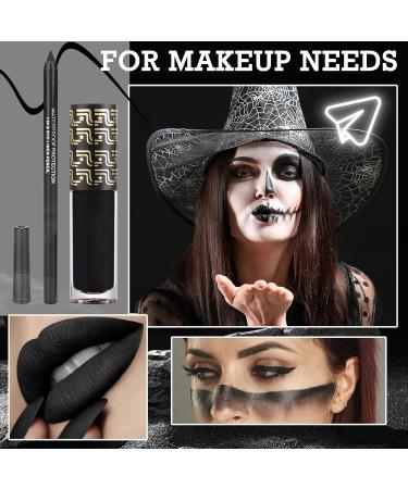 2PCS Black Matte Lip Liner & Lipstick Set - Waterproof Long-Lasting Highly Pigmented Velvet Gloss for Halloween Cosplay & Goth Makeup - Buy Online on GoSupps.com