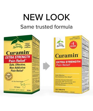 Terry Naturally Curamin Extra Strength - 120 Tablets - Natural Non-Addictive Pain Relief Supplement with Curcumin, Boswellia, DLPA & Nattokinase - Non-GMO, Vegan - 40 Servings - Buy Online on GoSupps.com