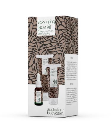 Slow-Aging Face Kit with Tea Tree Oil - Face Wash Face Cream and Serum Set for Wrinkle Reduction Fine Line Smoothing and Deep Hydration - Anti-Aging Skincare Solution for Women and Men