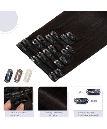 SEGO Clip in Hair Extensions - 40cm Straight Black Human Hair (1B#) - Natural Look for Effortless Style - Buy Online on GoSupps.com