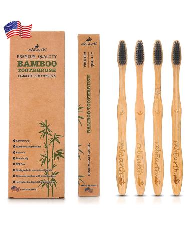 Bamboo Aesthetic Toothbrush Wood Set of 4 | Ultra Soft Bristles | Black Charcoal Infused | American Brand | Upgrade Hygiene & Reduce Waste | Brushes Teeth Care | Earth Friendly | Plant Based - Buy Online on GoSupps.com