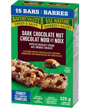 NATURE VALLEY - FAMILY PACK SIZE - Dark Chocolate Nut Granola Bars Loaded with Chocolate Chunks Pack of 15 Granola Bars Made with Whole Grain Oats No Artificial Colours No Artificial Flavours Dark Chocolate Granola - Buy Online on GoSupps.com
