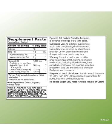 Quality Choice Flaxseed Oil 1000 mg Softgels Cold Pressed Plant-Based Source of Omega Fatty Acids 120 Easy-to-Swallow Softgels No Artificial Colors or Preservatives - Buy Online on GoSupps.com