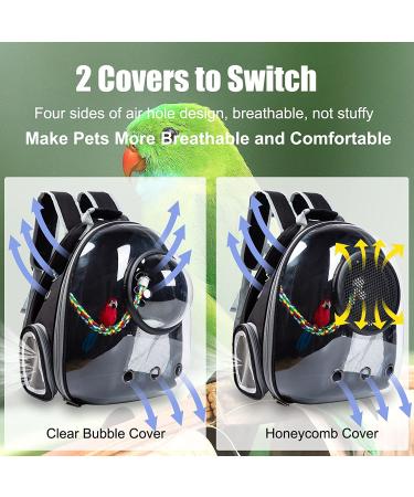 Portable Bird Carrier Travel Cage - Lightweight Breathable Bag with Feeder Cups and Toys for Parrots, Guinea Pigs, Rats - Black - Buy Online on GoSupps.com