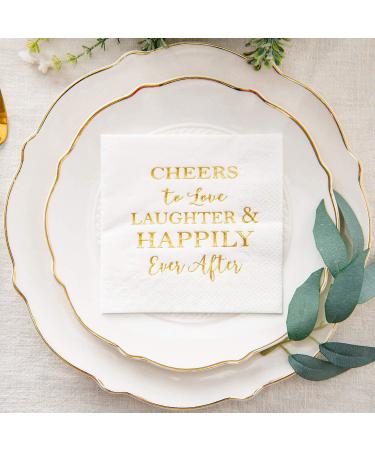 Crisky 50 Count Bridal Shower Napkins Disposable Cocktail Napkins 3-Ply Gold Foil Text Beverage Napkins for Engagement Party Decorations & Wedding Shower - Buy Online on GoSupps.com