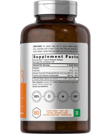 Horb ach Calcium Supplement with Vitamin D3 | 600 mg | 120 Softgels | Non-GMO & Gluten Free | for Men and Women - Buy Online on GoSupps.com