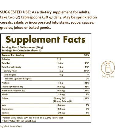 Solgar Brewer's Yeast Powder 14 oz - 2 Pack | Rich Source of Amino Acids, B-Complex Vitamins, Minerals & Protein | Natural, Unflavored, Unsweetened | Dairy Free, Vegetarian | 26 Servings - Buy Online on GoSupps.com