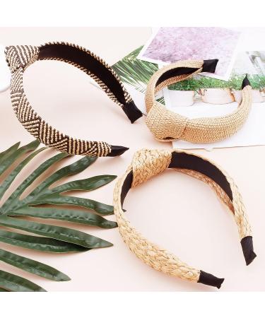 TOBATOBA 3Pcs Raffia Straw Top Knot Headbands for Women - Boho Woven Beach Hair Accessories - Buy Online on GoSupps.com