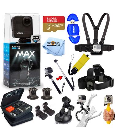 GoPro MAX 360 Action Camera All in 1 PRO Accessory Bundle Includes: Extreme 32GB MicroSD, Head and Chest Strap, Floaty Bobber, Selfie Stick, Carry Case and More