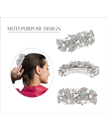TROTH FASHION Crystal Rhinestone Metal Hair Barrette - Anti Slip Large Hair Clip for Thin & Thick Hair - Stylish Hair Accessory in Crystal White - Buy Online on GoSupps.com