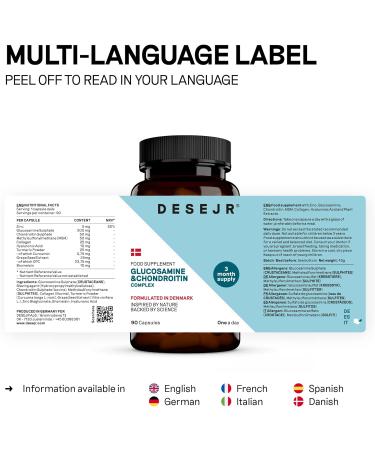 DESEJR Glucosamine & Chondroitin Complex | 90 Capsules (3 Months Supply) | 200mg Glucosamine Sulphate | 50mg Chondroitin Sulphate | with Turmeric & Collagen | Lab Tested GMO-Free | One a Day - Buy Online on GoSupps.com