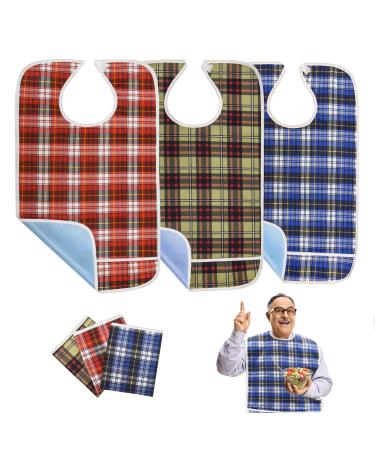 LoLosue 3Pcs Adult Bibs for Elderly Men Women Reusable Adult Bibs for Eating Washable Waterproof Mealtime Clothing Protectors with Crumb Catcher