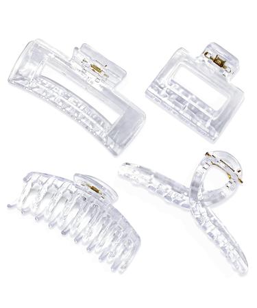 CHAOBANG 4 pcs Transparent Hair Clips 4.33Inch for Thick/Fine/Thin Hair Women Girls Strong Hold Teeth Interlocking Women's Large and Small Hair Clips (Transparent hair clips)