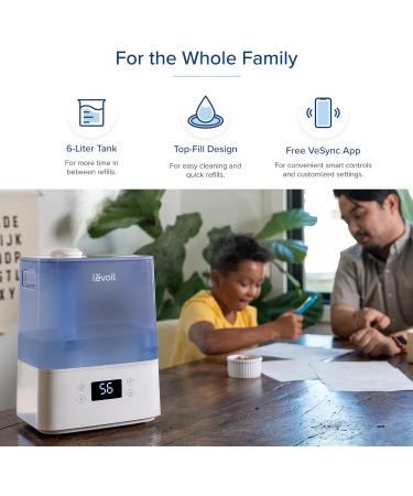 LEVOIT 6L Large Tank Top-Fill Cool Mist Humidifier for Bedroom with Smart App & Alexa Control - Essential Oil Diffuser - 60H Runtime - Blue - Buy Online on GoSupps.com