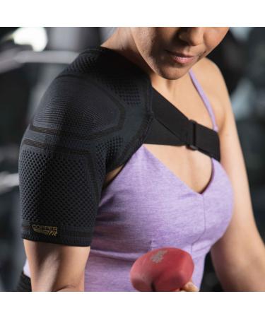 Copper Fit Elite Easy On-Off Shoulder Compression Sleeve - Black Small/Medium | Best Support for Pain Relief & Recovery - Buy Online on GoSupps.com