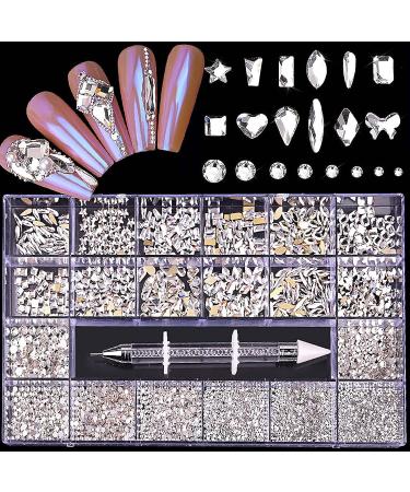 Bomden 1000 Diamonds Nail Art Jewelry Set - 20 Shapes of Flat Glass Crystals - Manicure Rhinestones (#10 White Diamond) - Buy Online on GoSupps.com