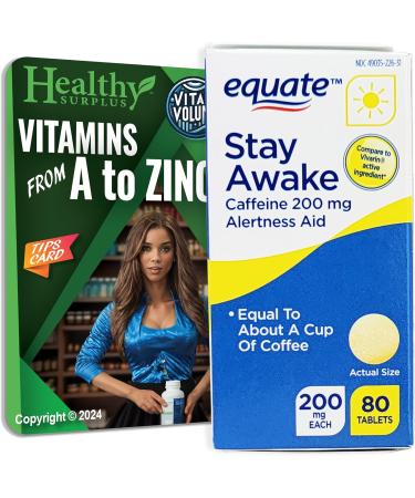 Healthy Surplus Equate Stay Awake - 200 mg Caffeine - 80 Tablets and Vital Volumes Tips Card - Buy Online on GoSupps.com