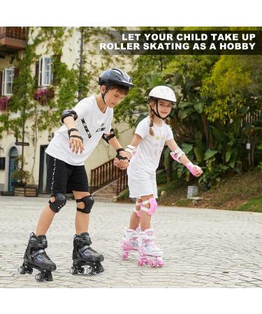 Hikole Roller Skates for Girls and Boys 4 Size Adjustable Kids Roller Skates with 8 Light Up Wheels Toddler Skates for Outdoor & Indoor Black M(13C-3Y US) - Buy Online on GoSupps.com