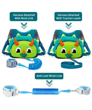 Accmor Toddler Leash Harness - Dinosaur Child Anti-Lost Wrist Link - 3-in-1 Kids Walking Assistant for Boys and Girls - Blue Vest Shape - Buy Online on GoSupps.com
