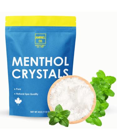 Menthol Crystals (4oz) | 100% Pure USP Food Grade| Aromatherapy for Spa and Steamer| Used in Humidifier and Room Freshener| Great for DIY cosmetics products including lip balm lotion hair products and more| Amriel Co.