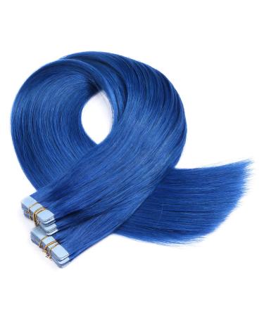Tape in - on hair extensions - # Blue - 60cm - 60 Tresses 4cm wide / 2.5g - 100% Remy real hair hair extension / extension with adhesive tape Tress by Novon Hair Extenations 60 Tressen - 60cm / 2.5g 150g each