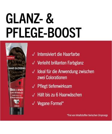Brillance Traitement brillance pour cheveux - Brun chocolat brillant (150 ml) - Nourrit et intensifie la couleur des cheveux - Peut tre utilis comme un masque capillaire - Dure jusqu' 6 lavages - Buy Online on GoSupps.com