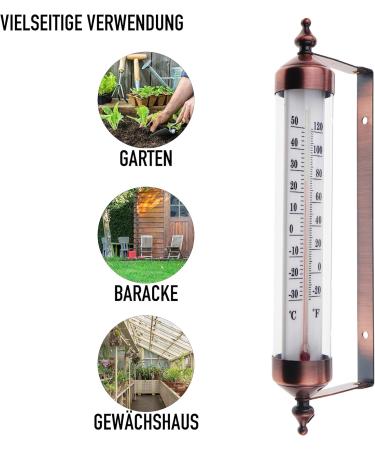 Stylish Bronze Outdoor Thermometer - Perfect for Garden Wall Greenhouse & Garage | Easy to Hang - Buy Online on GoSupps.com