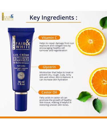 Fair and White Exclusive Brightening Gel Cream 30ml - Fade Dark Spots with Vitamin C - Deeply Moisturizing Formula with Glycerin & Castor Oil - Buy Online on GoSupps.com
