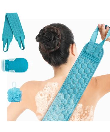 S&R PLKOP Exfoliating Back Scrubber for Shower, Exfoliating Glove and Shower Loofah Set(3 Packs), Bath Exfoliating Body Scrubber for Women(31.5 * 3.7 inch) 3 Piece Set Green