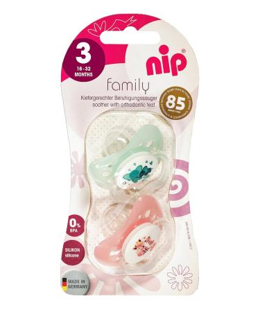 Buy Nip Pacifier Family Latex Orthodontic - Reduces Pressure on Teeth & Jaw Made in Germany (3-Pack 16-32 Months) - Pink Mint - Buy Online on GoSupps.com
