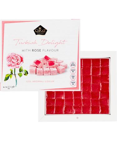 Cerez Pazari Turkish Delight Vegan Soft Candy Dessert Glucose Free -Loukoumi- with Rose Flavor - 454g - Buy Online on GoSupps.com