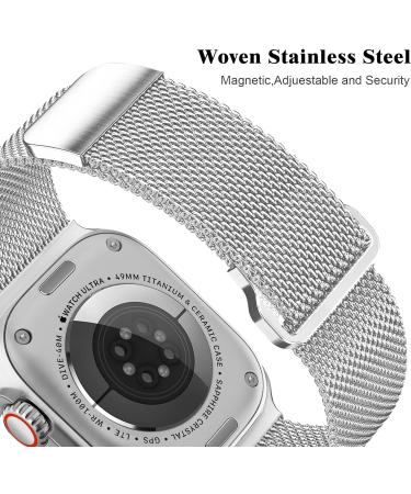 Geoumy Metal Magnetic Band for Apple Watch - Ultra 49mm Stainless Steel Milanese Mesh Loop Replacement Strap in Silver for Men and Women - Buy Online on GoSupps.com