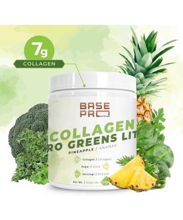 Collagen & Pro Greens Lite | Base Pro Nutrition | Bovine Collagen (Type I III) | Collagen Powder 7g | 300g - 25 Servings | Pineapple Pineapple 300g - Buy Online on GoSupps.com