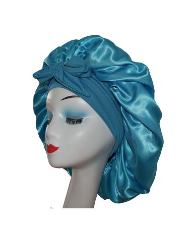 XL Satin Silk Sleep Bonnet for Women - Aqua Blue Night Cap for Curly Hair, Braids, & Wigs - Buy Online on GoSupps.com