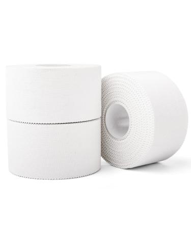 (3 Pack) White Athletic Sports Tape, Very Strong Easy Tear No Sticky Residue Tape for Athlete & Sport Trainers & First Aid Injury Wrap,Suitable for Bats,Tennis,Gymnastics & Boxing(1.5in X 35ft)
