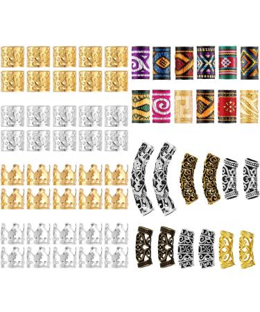64 Pieces Dreadlock Beads Hair Coil Dreadlocks Hair Braiding Jewelry Metal Cuffs Tubes Beads Braid Rings for Women Girls DIY Hair Styling