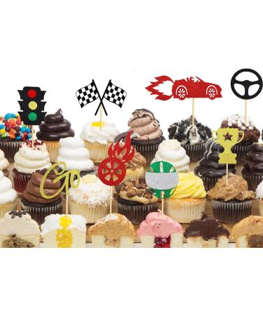 Arthsdite 24 PCS Race Car Cupcake Toppers Traffic Light Steering Wheel Trophy Flag Helmet Racing Car Cupcake Picks for Let's Go Racing Sports Theme Baby Shower Boys Birthday Party Cake Decorations Colorful - Buy Online on GoSupps.com