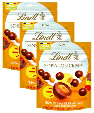 Lindt - Sachet de billes C r ale Grill e SENSATION CRISPY - Chocolat au Lait Go t Pop-Corn 140g (Lot de 3) 140g (Lot de 3) POP-CORN